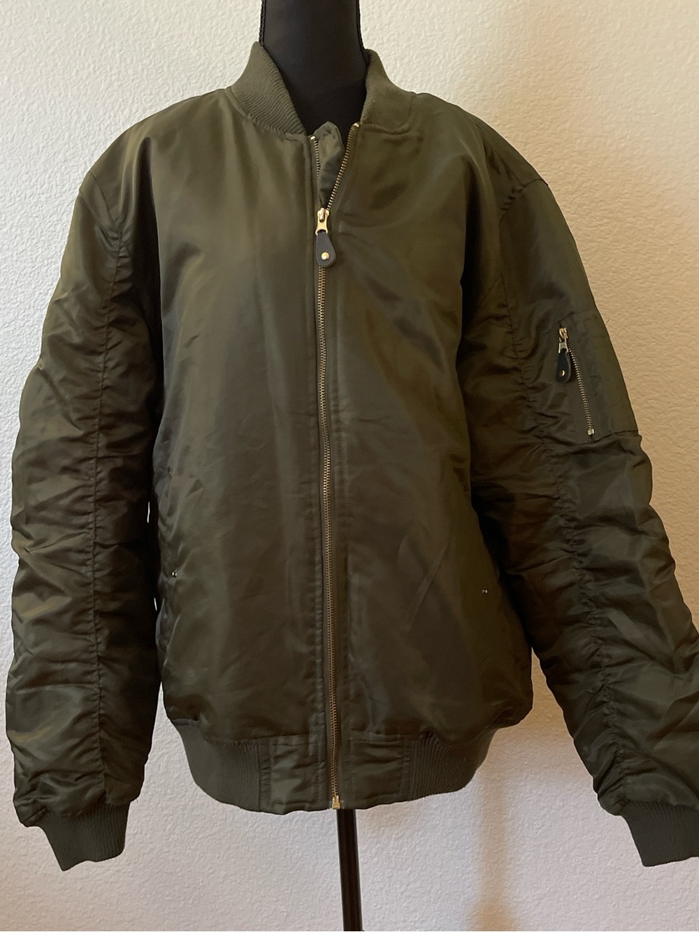 Men's Olive Green Bomber Jacket with Ribbed Trim